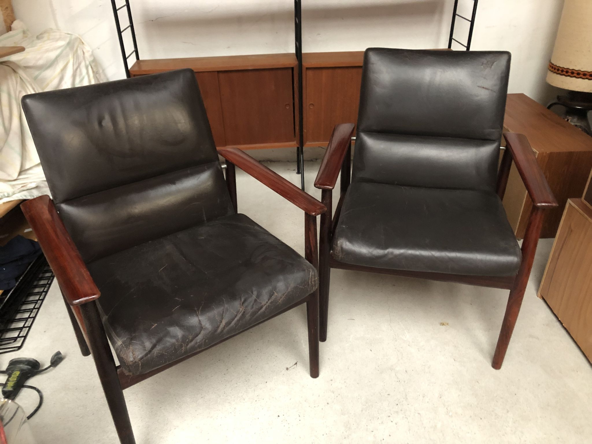 Danish leather and rosewood armchairs for Sibast 70s