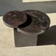Brown petrified wood coffee table from Indonesia with a double circular top.