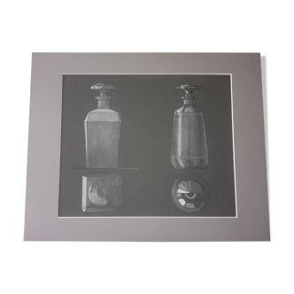 Gouache study of 2 decanters. National School of Decorative Arts circa 1910 on grey paper