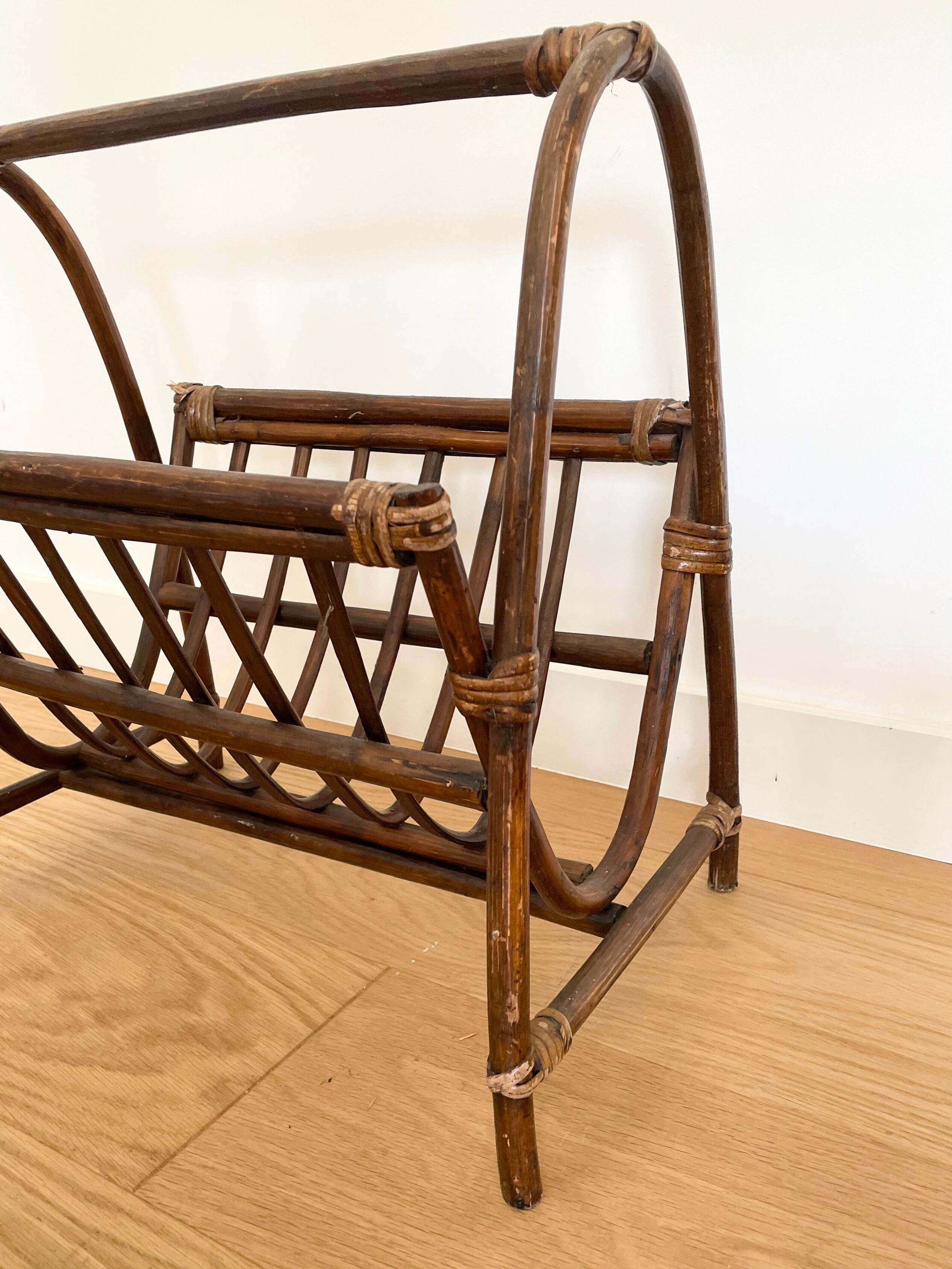 Vintage rattan magazine holder