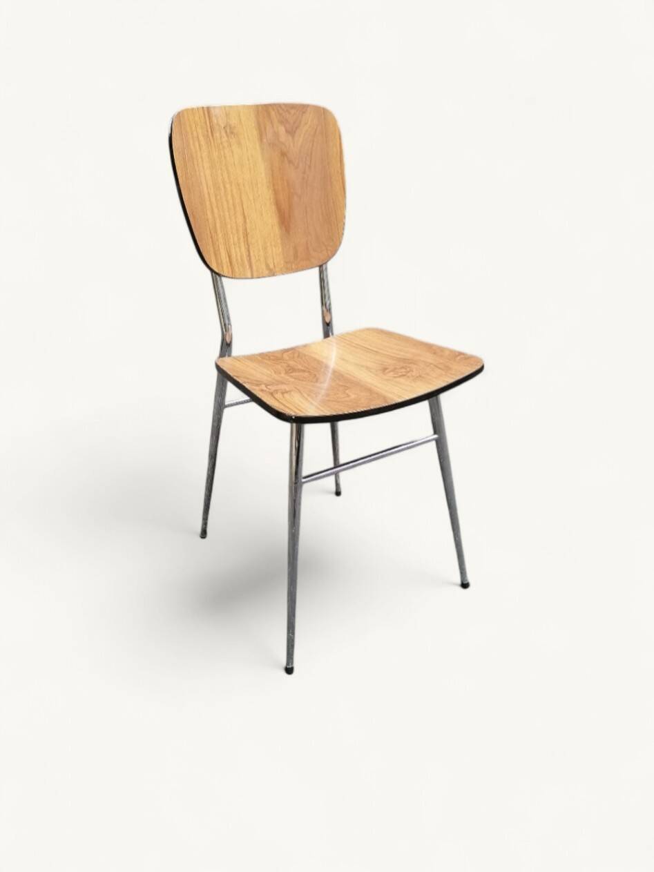 Pair of Vintage Chrome and Wood Chairs - 1980s - Formica