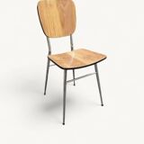 Pair of Vintage Chrome and Wood Chairs - 1980s - Formica