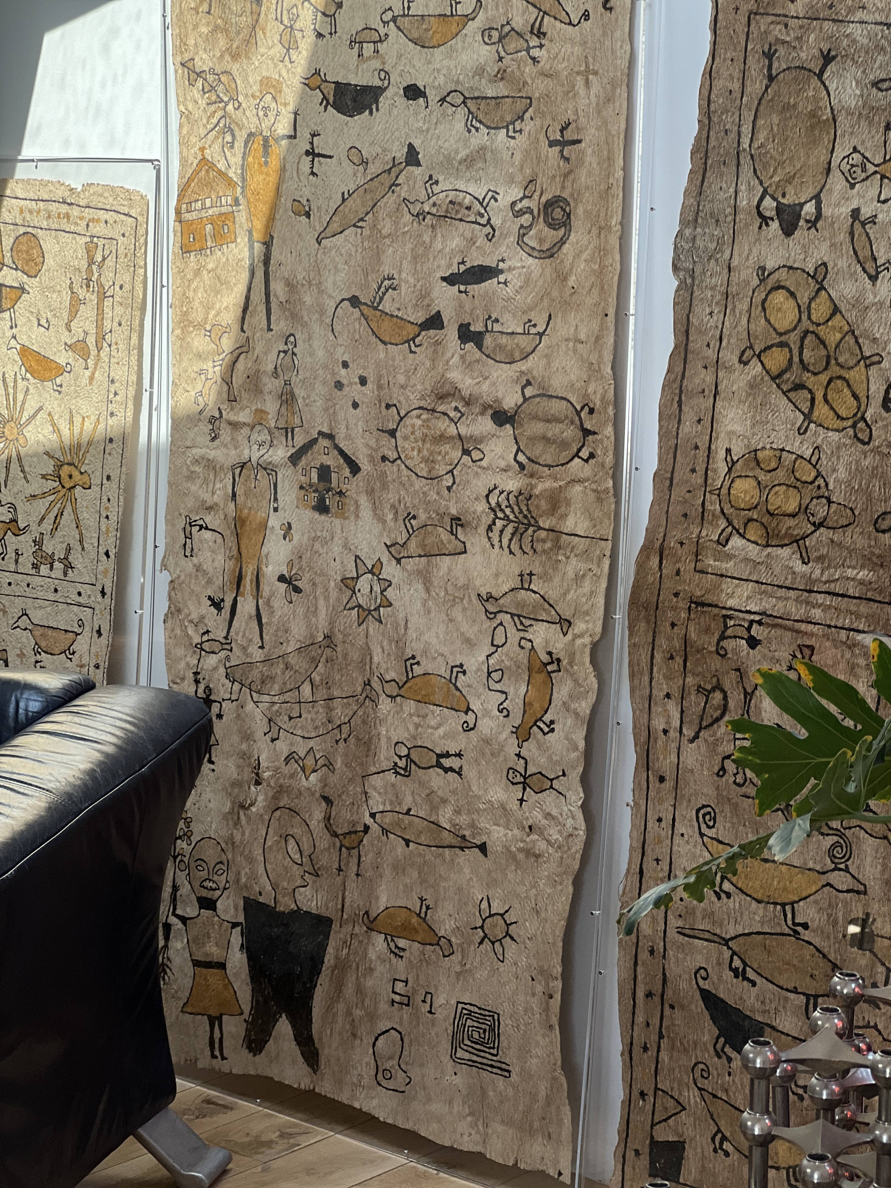 Panneau décoratif dessins sur écorce