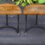Paire de tables  chêne et fer forge des années 30, Art déco