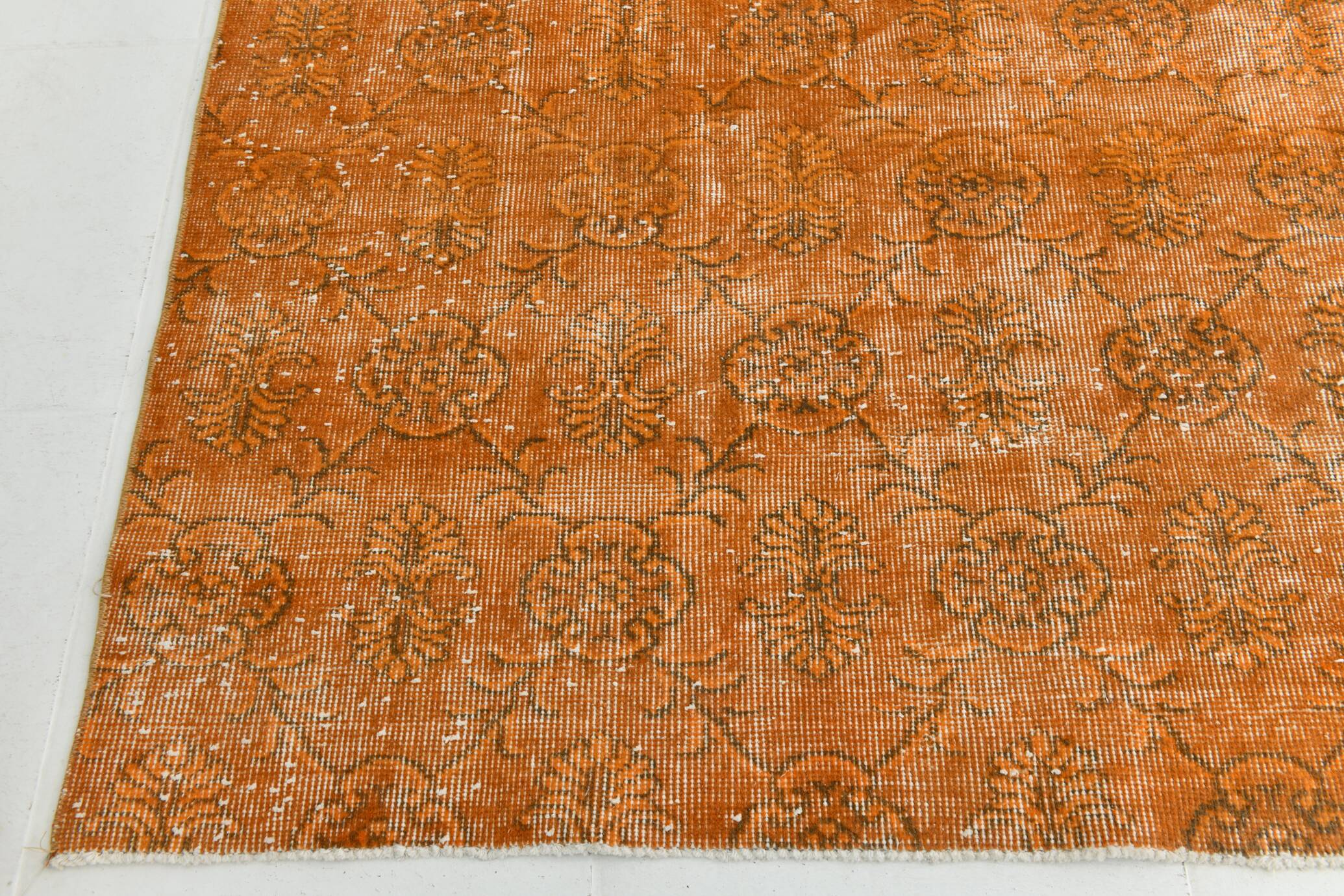 Tapis Vintage Orange Ocre Patiné, Style Bohème Chic