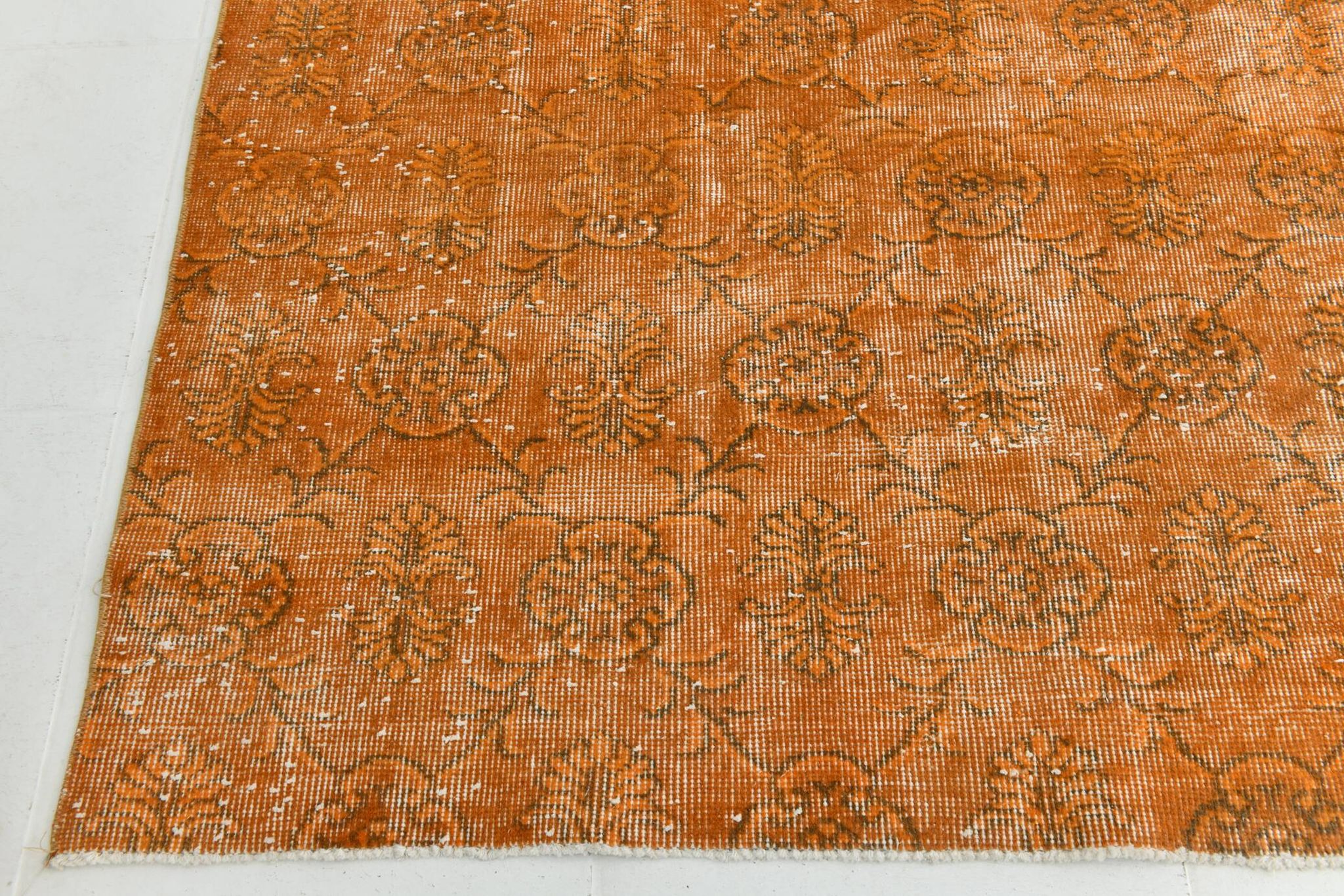 Tapis Vintage Orange Ocre Patiné, Style Bohème Chic