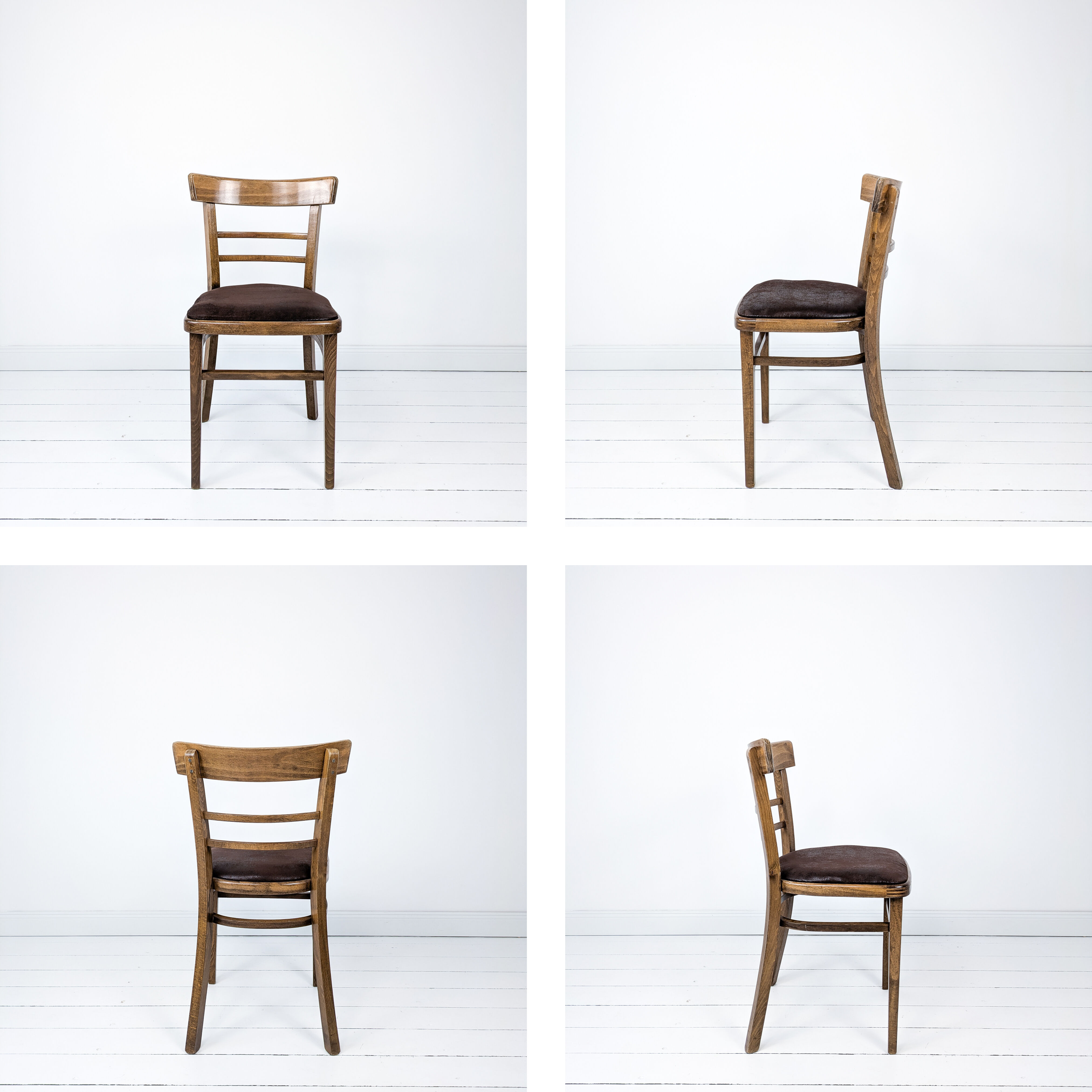 15 chaises Frankfurter vintage, bois foncé, assise rembourrée