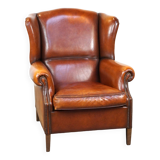 Beautiful and Comfortable Sheepskin Wingback Armchair with a Wonderful Patina