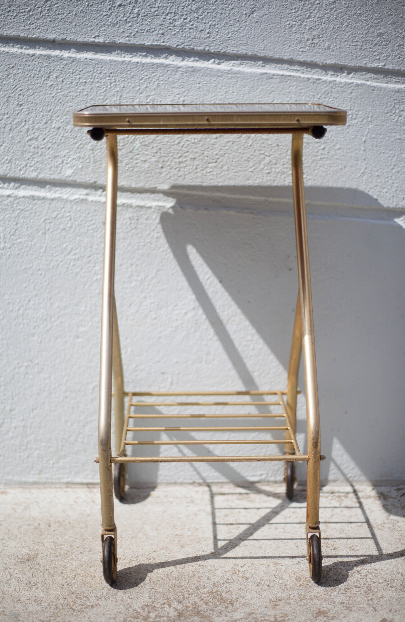 Metal wheeled tray with formica top, vintage wheeled cabinet, vintage side table