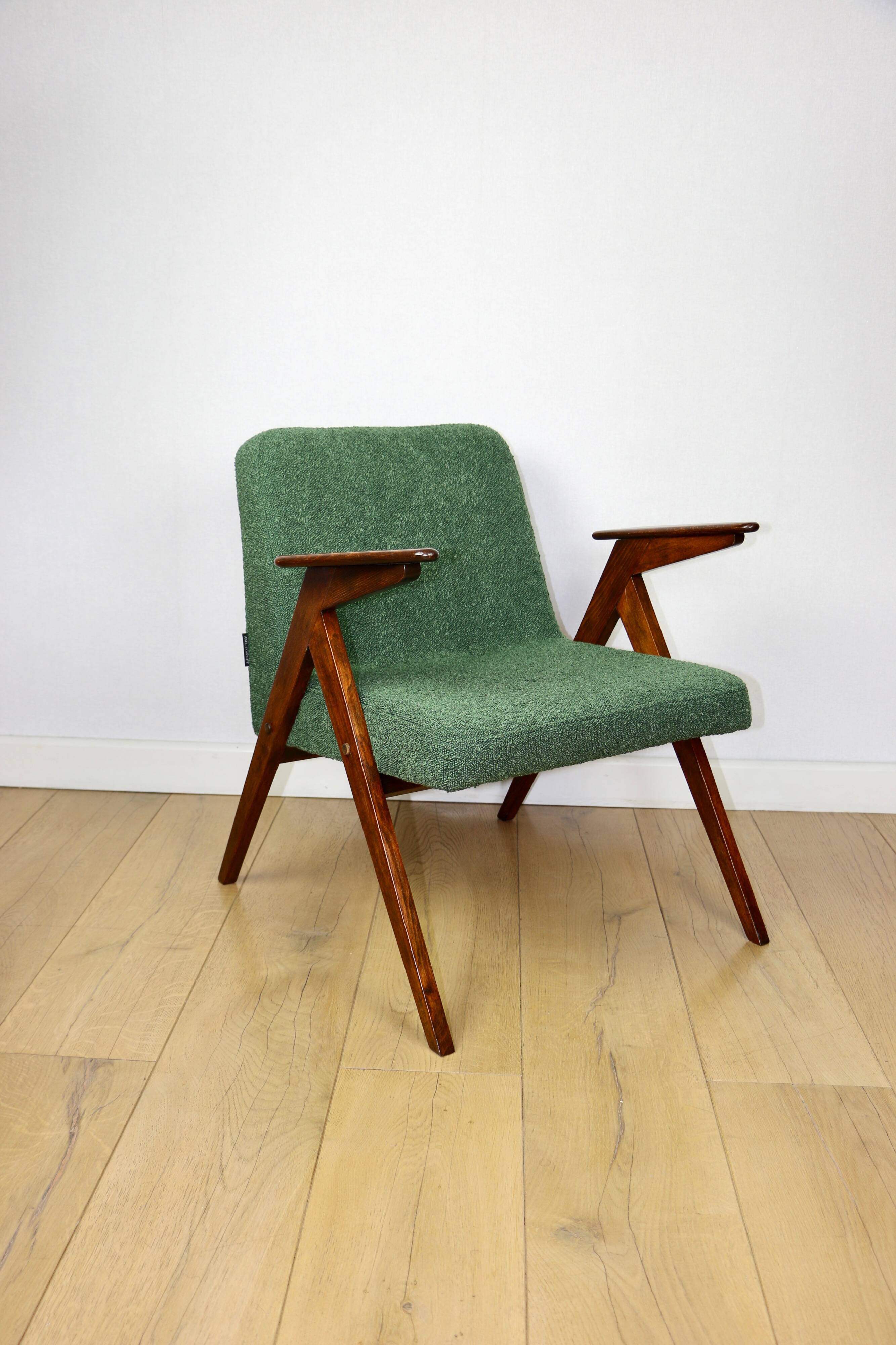 Fauteuil Bunny, bouclé vert des années 1970 par J. Chierowski