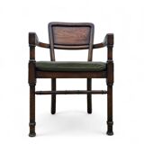 4 x RAC Royal English dining chairs / green leather cushions