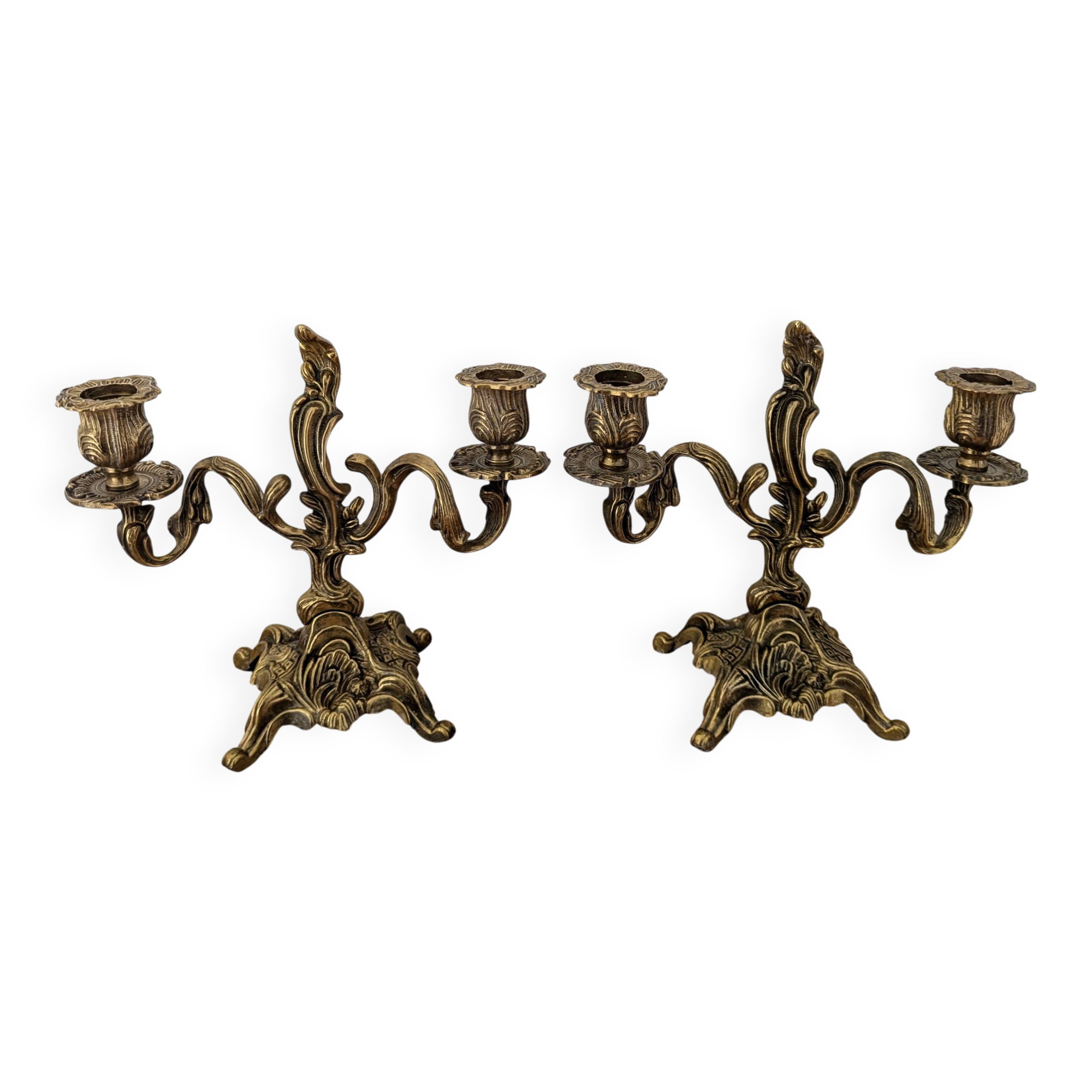 Pair of antique bronze candlesticks in the Louis XV rococo style