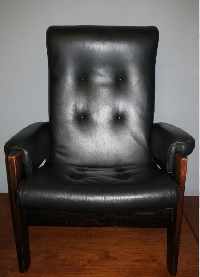 Mid century Danish leather reclining lounge chair