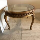 Table basse dessus en verre et tilleul doré vieilli