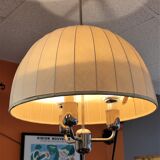 Hans Agne Jakobsson pendant lamp in chromed metal and silk lampshade, 60s