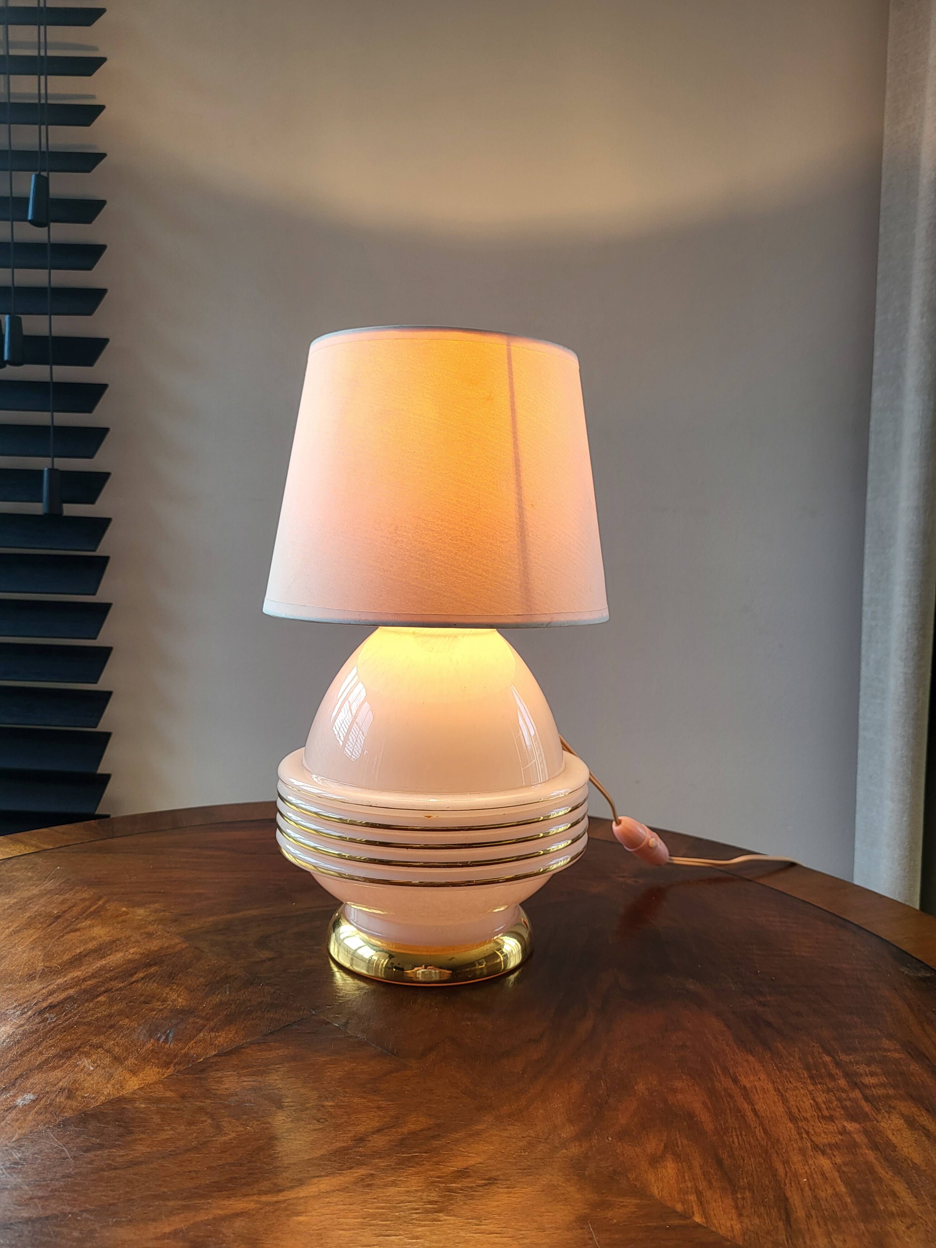 Lampe à tafel art déco, verre clichy rosé avec couleur goudkleurige afwerking, Frankrijk