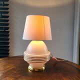 Lampe à tafel art déco, verre clichy rosé avec couleur goudkleurige afwerking, Frankrijk