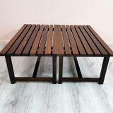 Set of 2 wenge wood slat benches 1970's