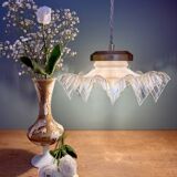 Vintage lace glass pendant lampshade, half white, half transparent