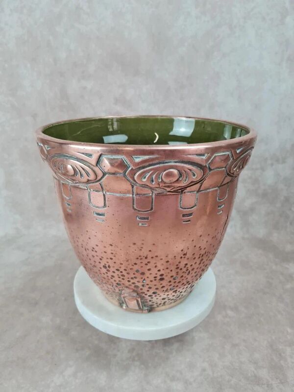 Cache-pot ancien Art Nouveau Gustave De Bruyn Fives-lille �� cuivre galvanoplastie