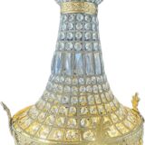 Large Montgolfiere chandelier in gilded bronze and faceted glass pendants