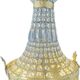 Large Montgolfiere chandelier in gilded bronze and faceted glass pendants