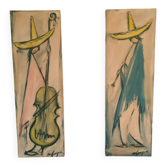 Pair of Mariachi DeGrazia Mid-century paintings