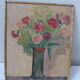 Table bouquet of flowers, painted on a piece of old wood