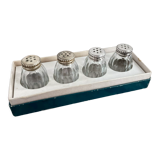 Set of 4 salerons, Christofle goldsmithery, solid silver, pressed molded glass