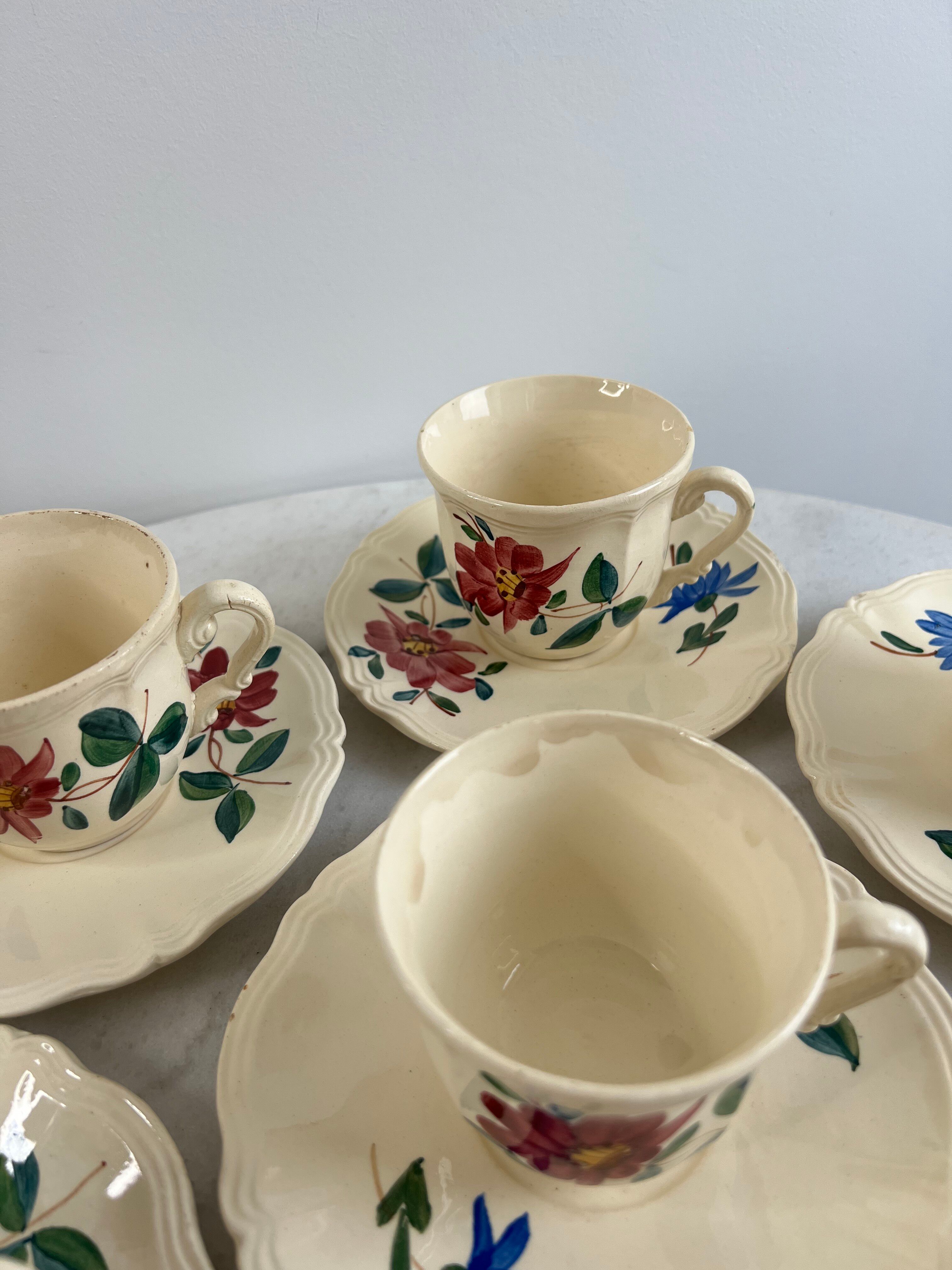 Set of 8 hand-painted coffee cups Sarreguemines Terre de fer