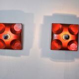 Pair of Fat Lava wall lamps by Hustadt Leuchten, Orange ceramic, Germany, 1960