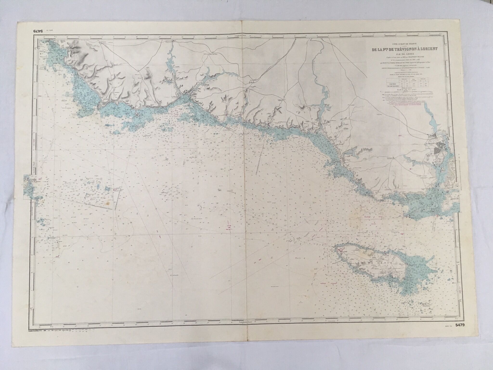 Ancient south Brittany marine map from Trevignon to Lorient