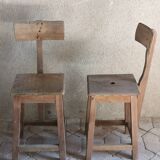 Pair of work stools with files, industrial, brutalist