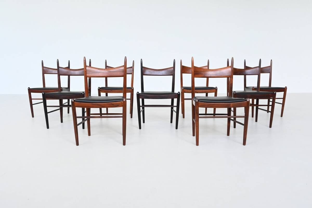 H. Vestervig Eriksen set of nine dining chairs rosewood Tromborg Denmark 1960