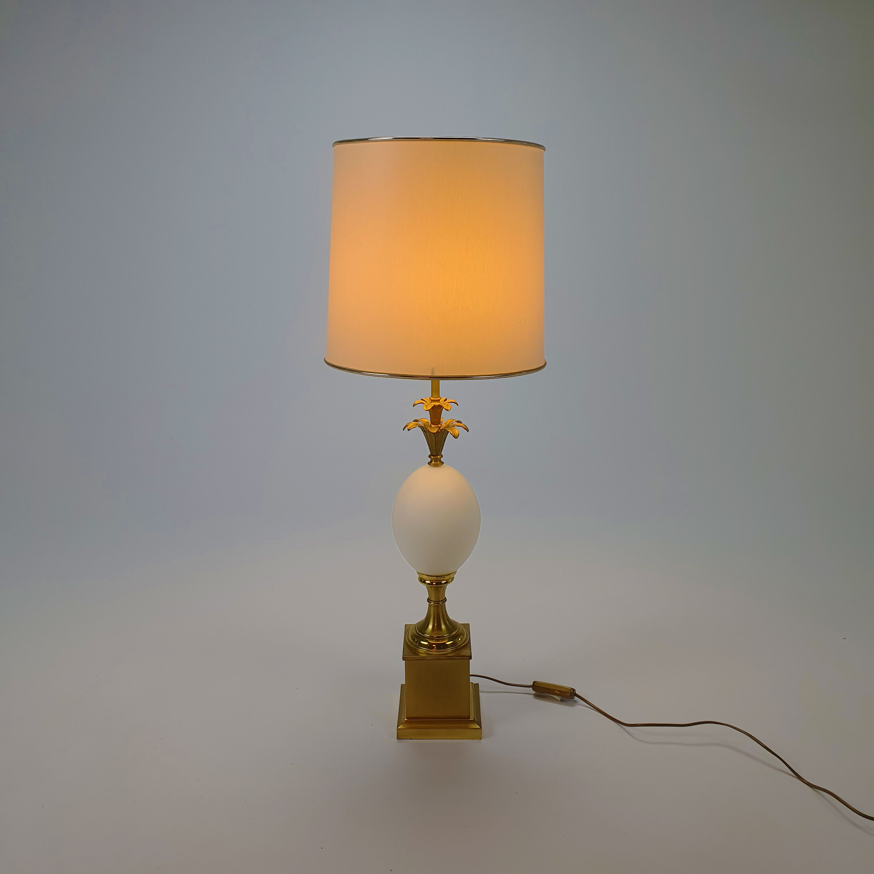 Brass and Opaline Glass Ostrich Egg Table Lamp, 1970