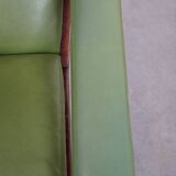Green cowhide Leather and Wooden Vintage Armchair