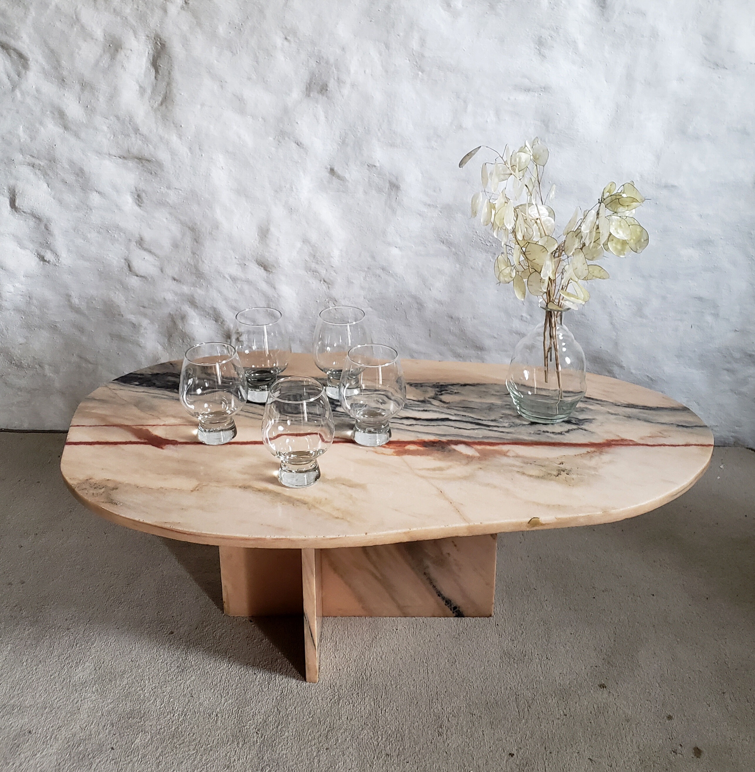 Veined pink marble coffee table