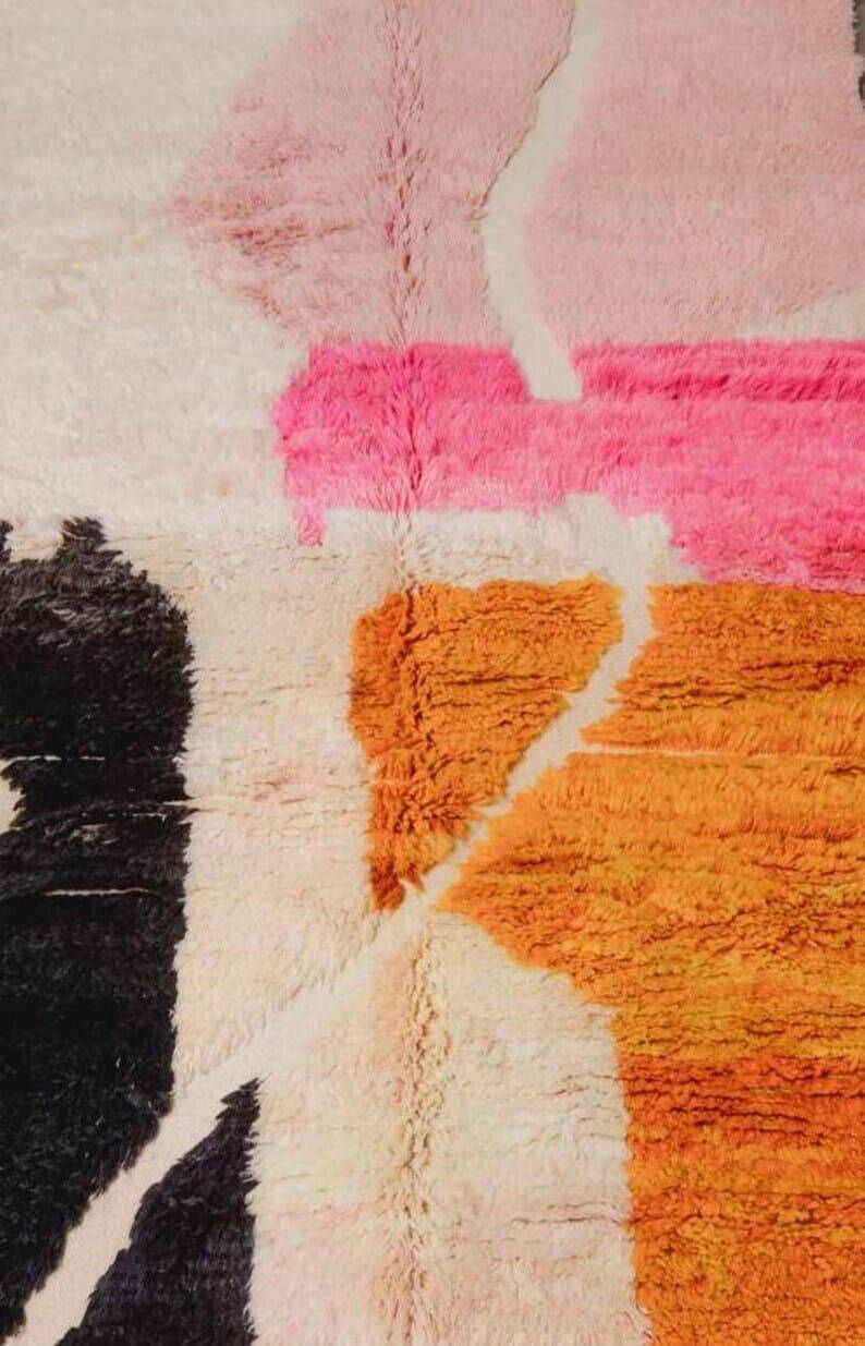 Handmade beni ourain rug with colourful patterns, size 140 x 260 cm.