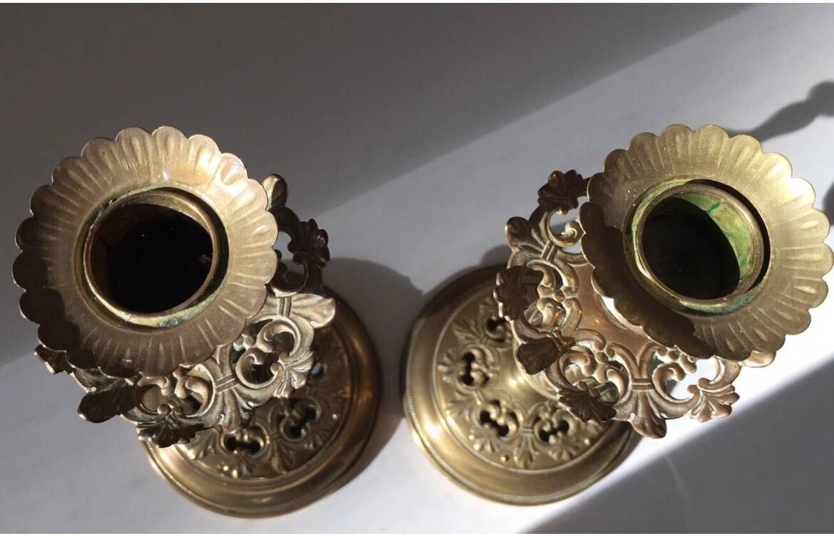 Pair of Vintage Gold-Plated Brass Metal Candlesticks