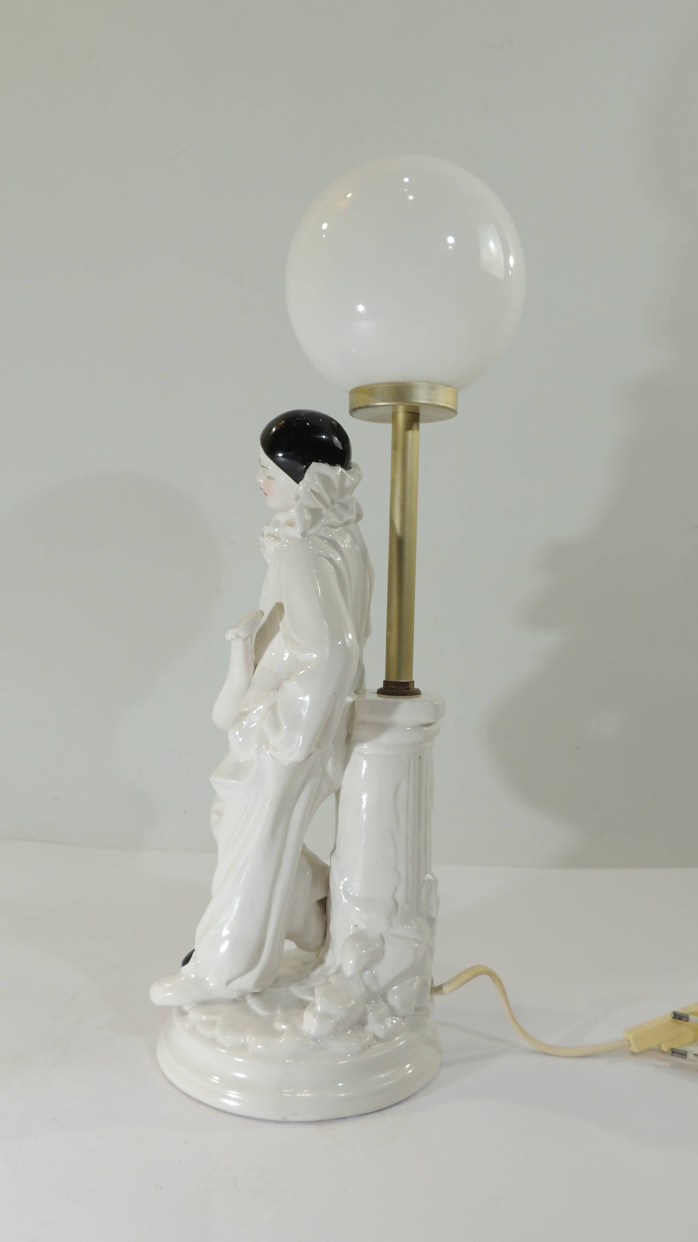 White ceramic lamp Pierrot/harlequin/1960/vintage