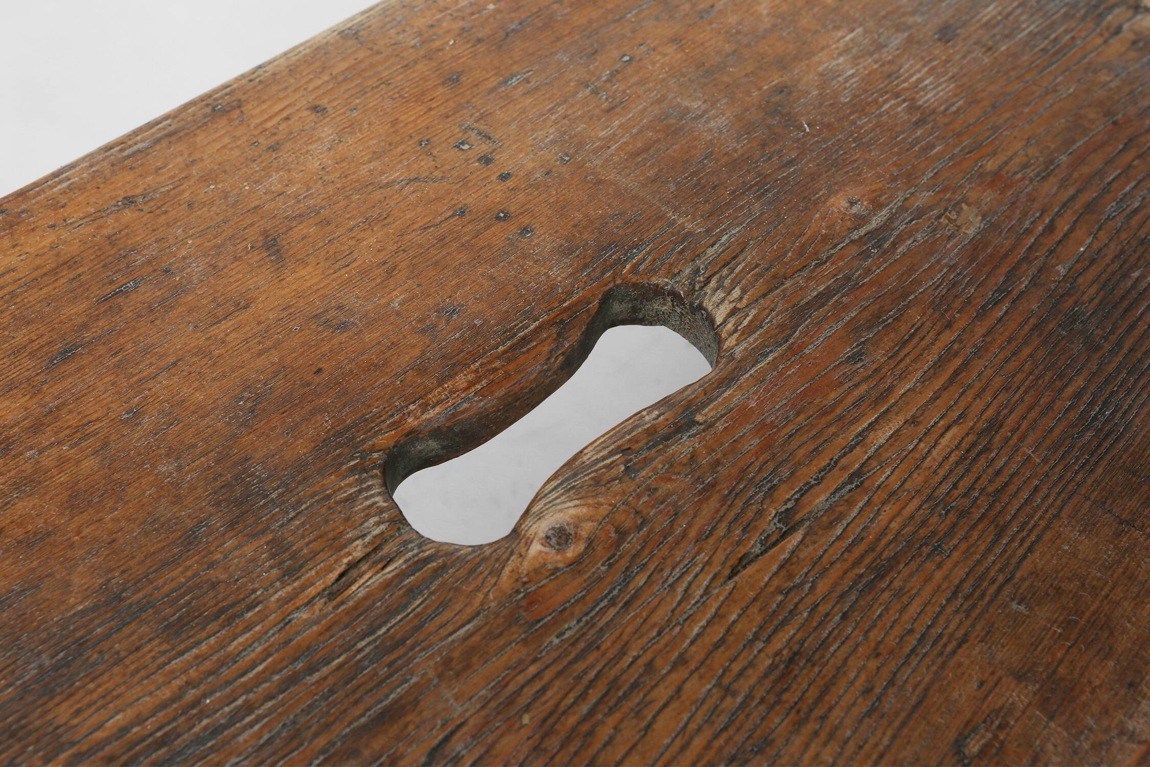 Rustic French wooden stool with beautiful patina, ca. 1900