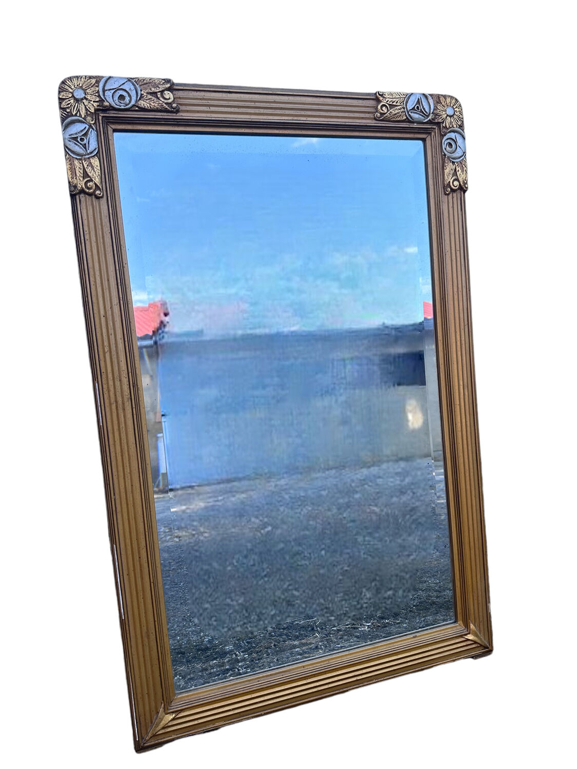 Miroir doré en bois Art Deco ancien