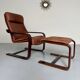 Yngve Ekström 70 Scandinavian design armchair with leather and wood ottoman