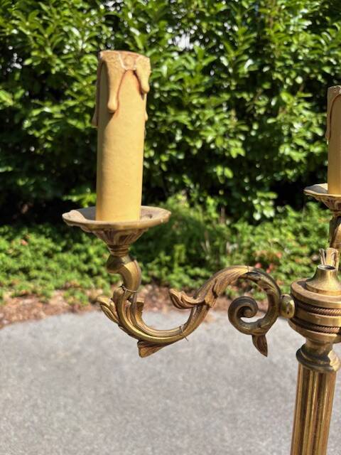 old floor lamp / gilded bronze light fixture / vintage