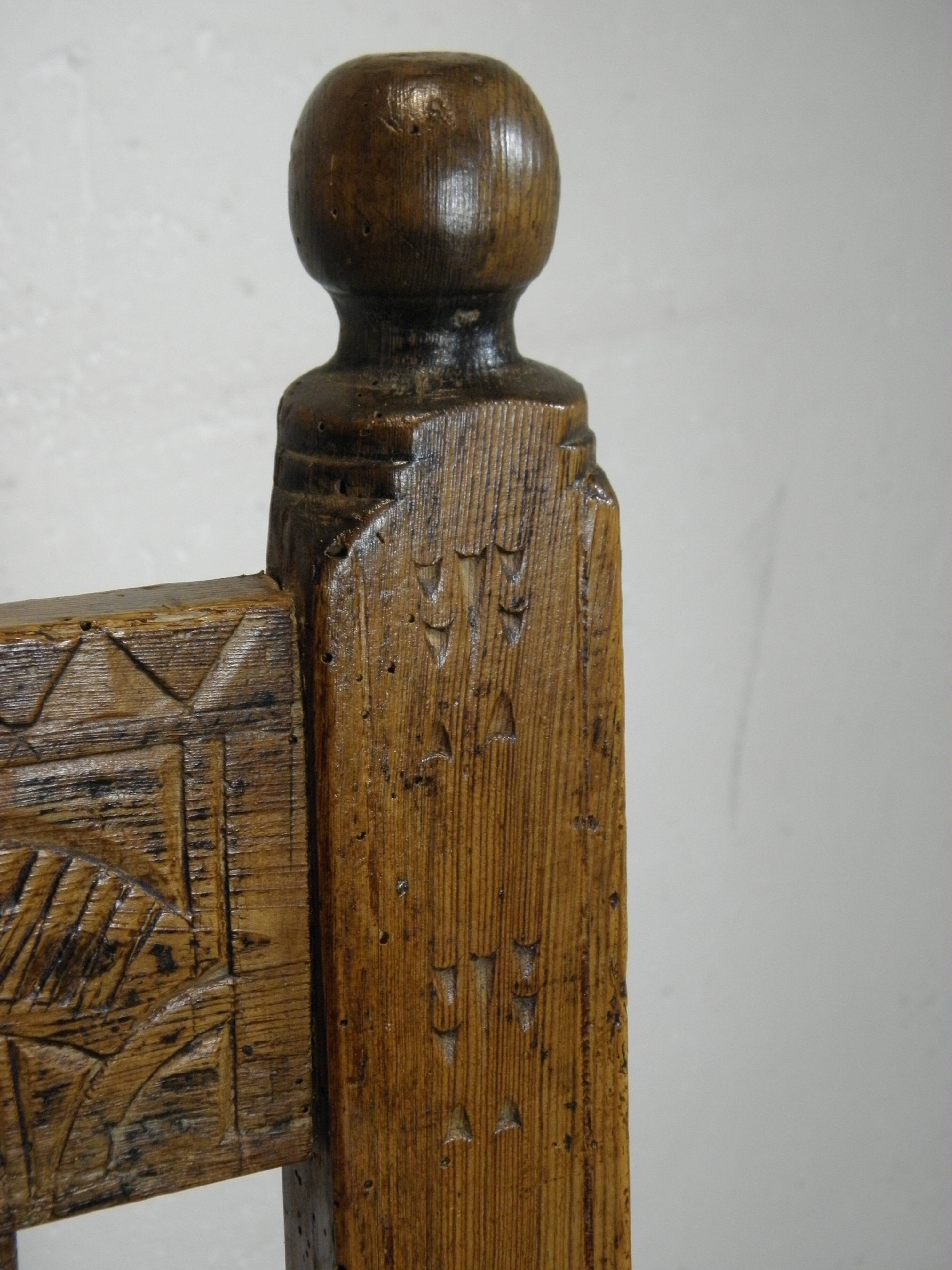 Antique wooden and straw chair, Folk Art - Spain