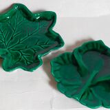 Duo of leaf cups in green slurry from Vintage Vallauris