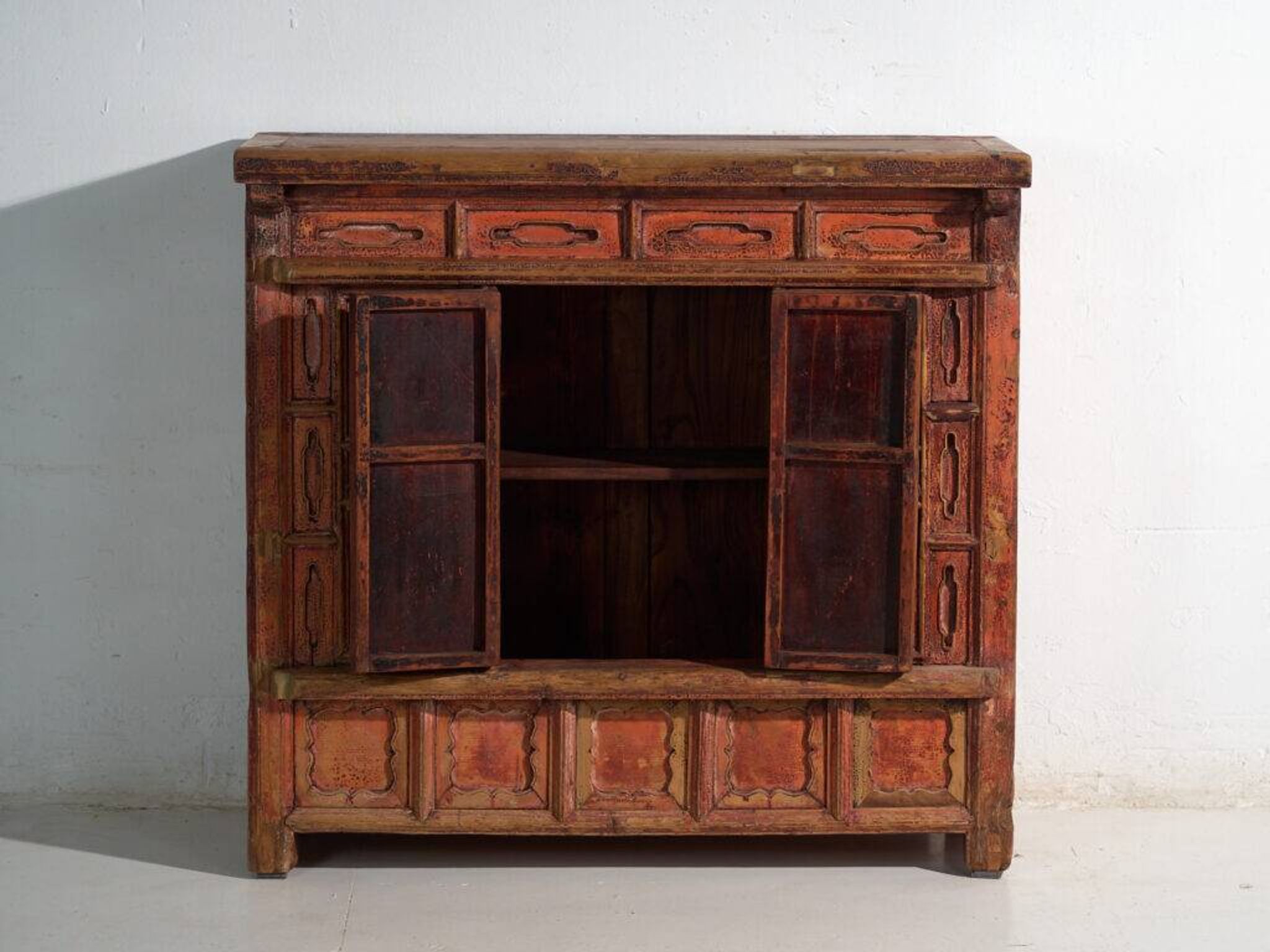 Shanxi buffet in original red paint with four drawers – China, circa 1930