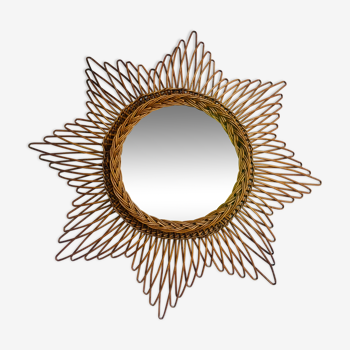 Ancient sun mirror in rattan 63 cm