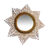 Ancient sun mirror in rattan 63 cm