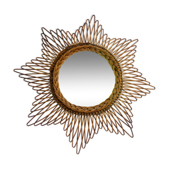 Ancient sun mirror in rattan 63 cm